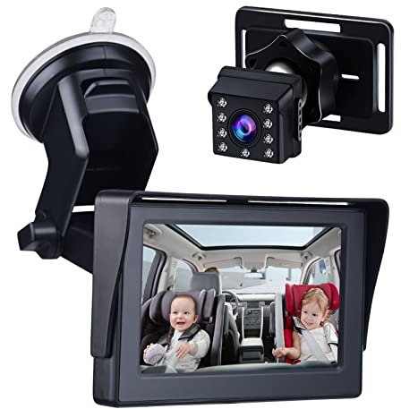 HUIOP Baby Car Mirror,Baby Car Mirror 1080P 4.3 Inch Baby Car Camera Night Vision Safety Car Seat Mirror Cameras Monitored Mirrors with Wide Crystal Clear View Adjustable Angle Length 5M Long Cable