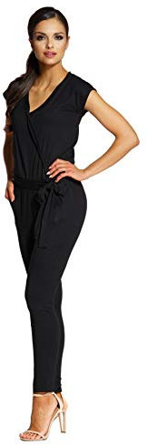 Lemoniade stylischer Jumpsuit V-Ausschnitt und raffinierten Details, Schwarz Kurzarm, Gr. XL