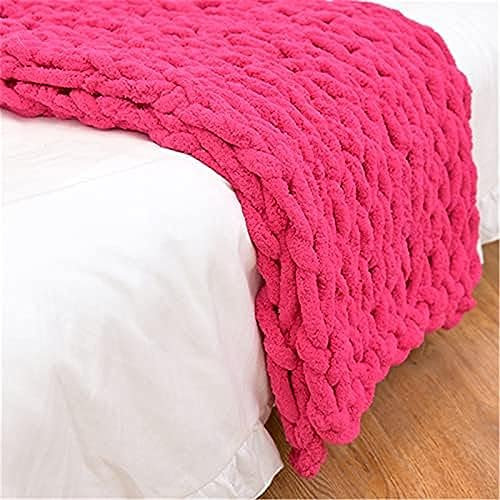 XHDZSW Luxuriöser großer Grobstrick-Überwurf, ultraweicher Zopfmuster-Deckenüberwurf aus Chenille-Garn, maschinenwaschbarer Deckenüberwurf für Sofa (Rosarot,120x150cm)