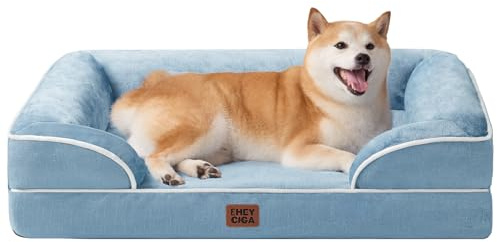 EHEYCIGA Orthopädisches Hundebett Kleine Hunde, 89x56cm, Hellblau | Orthopädischer Eierkistenschaum, Waschbarer und Wasserdichte Bezug, Rutschfester Boden, Reversibles Design, Atmungsaktiv