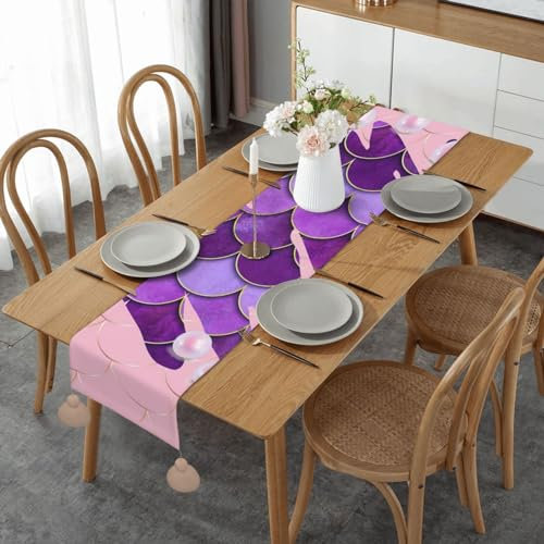 Tischläufer mit Quaste, Meereslebewesen, Perlen, Meerjungfrau, Weihnachtstischläufer für Esstisch, langlebig, Doppeltischdecke, Dekorationen für Küche, Urlaub, Party, 36 x 152 cm