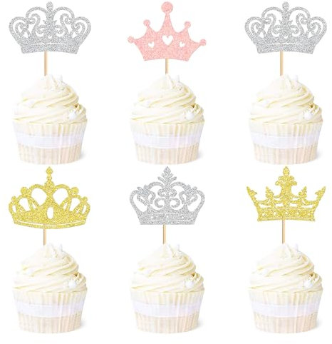 Ercadio 30 Pack Princess Crown Cupcake Toppers Glitter Queen Crown Cupcake Picks Crown Cupcake Toppers for Princess Crown Theme Baby Shower Wedding Party Cake Decorations Supplies