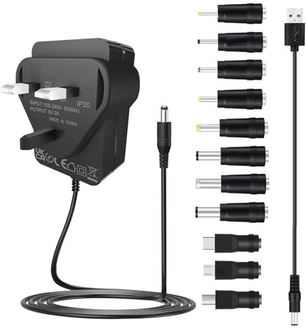 Premium 5V 2A Power Adapter - Universal Charger for IP/CCTV Cameras, Smartphones, Tablets, Speakers, USB Hubs, LED Light Strips, TV Boxes, Routers, and More (5V2A 11tips [Straight])