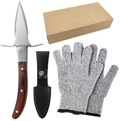 Austernöffner Profi Set 2 Stück 2 Stücke Edelstahl Austernmesser Set Mit 2 Paar Austernhandschuh Austern Messer Mit Hochwertigem Mit Ergonomischer Griff Für Austern Schalentiere Muscheln,A