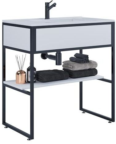 VCM Mueble Lavabo 2 Piezas Conjunto Mueble baño Lavabo Madera Metal Estilo Industrial Bitila 80 Mueble Lavabo 2 Piezas Conjunto Mueble baño Lavabo Madera Metal Estilo Industrial Bitila 80