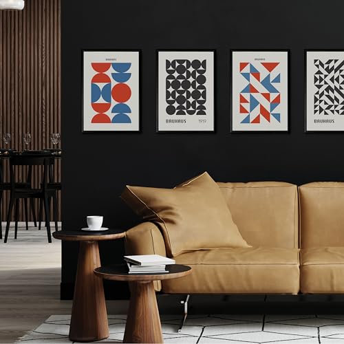 Studio Moien Bauhaus Blue Modern Set - 4 Set of A3 Posters Wandbilder for Zuhause, Küche, Büro, Schlafzimmer, Wohnzimmer