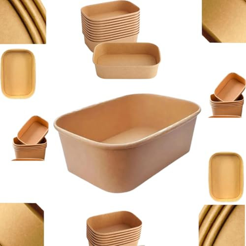 Medium Rectangular Kraft Bowls 26oz (750ml) – Disposable Eco-Friendly Takeaway Food Containers (Lids Not Included)-(50)