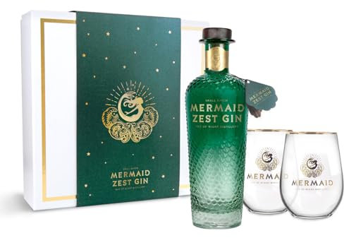 Mermaid Zest Gin Gift Set - 2 Mermaid Tumblers with Refreshing & Zesty Gin - Vegan & Gluten Free, 70cl