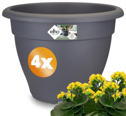 Gardebruk® 4X Pots de Fleurs Torino Campana Anthracite 35x26cm Rond Cache-Pot Pot à Plantes Plastique Caisse à Fleurs