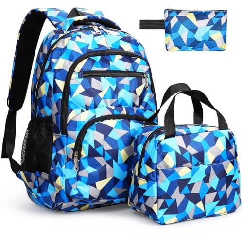 Pystuvo School Bags Set for Girls,Kids Backpack Girls Backpack for School,3 Pcs Children's Backpacks Set with School Bag,Lunch Box and Pencil Case for Children Teenagers Students,Blue