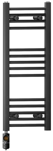 400mm Wide Matt Black Electric Bathroom Towel Rail Radiator Heater With AF Thermostatic Electric Element UK Pre-Filled (400 x 800 mm)