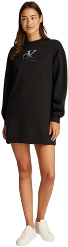 Calvin Klein Donna Abito in Felpa Embroidered Monologo Crew Senza Cappuccio, Nero (CK Black), S