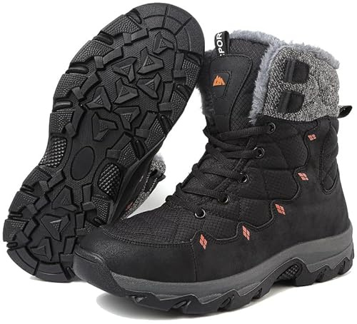 Maxome Snow Boots Mens Winter Boots Waterproof Walking Boots Warm Fur Lined Snow Shoes Ankle Boots Mid Calf Non-Slip Lightweight Sports Outdoor Trekking Hiking Boots