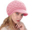 NLAND Wintermütze Gestrickte Baskenmütze Damen Winter Warme Strickmütze mit Visier Elegant Ballonmütze Barette mit Fleecefutter(Rosa)