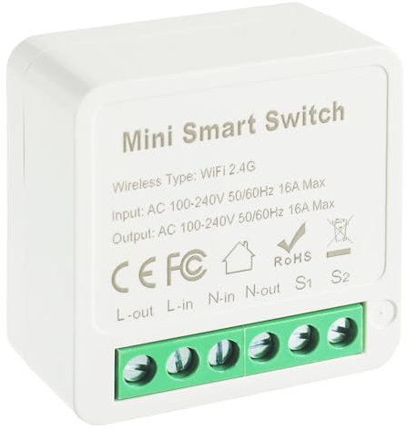 EPLZON 1 vie Modulo interruttore della luce intelligente, WLAN Mini DIY interruttore, Tuya app Smart Modulo, compatibile con Alexa, Google Assistant, È necessario il cavo neutro (Confezione da 1)