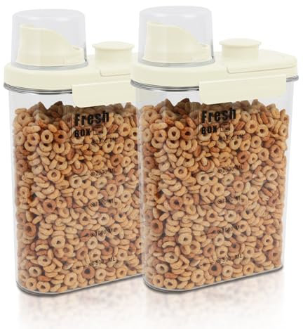 Vorratsdosen Set mit Deckel Luftdicht, Vorratsbehälter Küchen Aufbewahrung Organizer Spender für Trockenen Lebensmittel Schüttdose Müsli Getreide Mehl (2er Set x 2.8L - Creme Weiß)