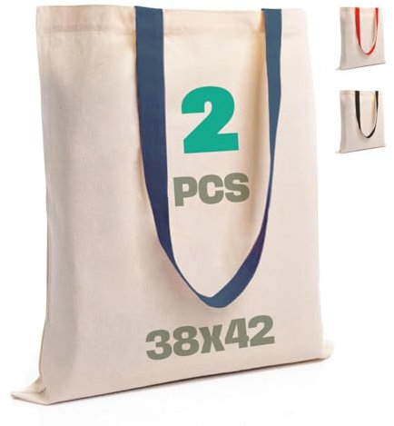 SCANDBAGS – Stoffbeutel – mit farbigen Henkeln – Öko-Material – zum Bedrucken und Bemalen – Einkaufstasche – Baumwolltasche – Unbedruckt – für Geschenke - 2 Stück (Dark blue)