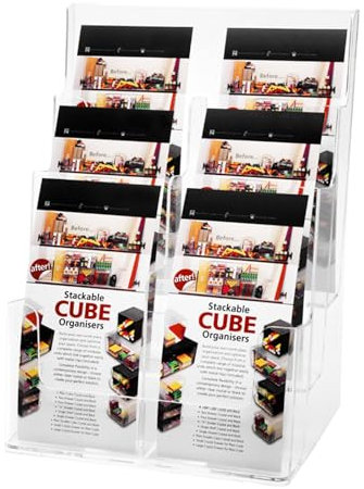 DAJAVE Prospekthalter A4, 3 Etagen Transparenter Acryl DIN A4 Prospektständer, Flyerständer a4, Tisch-Prospektständer, Broschürenhalter im Hochformat für Menüs, Prospekte, Kataloge, Preiskarten