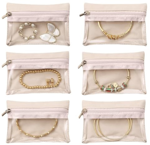 Aucuu Reise Schmucktasche, 6 Stück Schmuckbeutel Klein, Reißverschlusstaschen, Tragbare Schmuck Organizer Samtbeutel, Schmuckaufbewahrung für Frauen Mädchen
