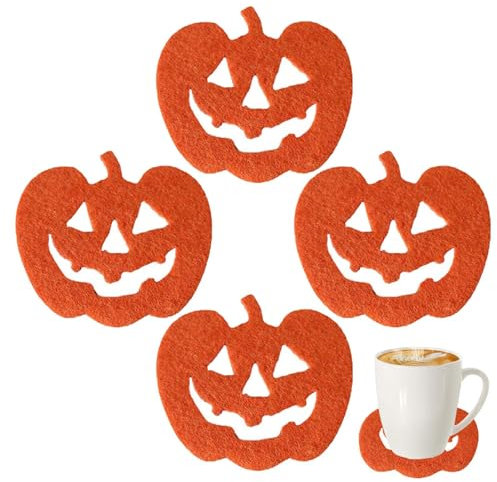 Alfombra de taza de calabaza de halloween - Halloween Coaster Cup Pad Bebidas Alfombras, Suministros de fiesta temática de halloween | Decoraciones de mesa con estampado de calabaza para vidrio, taza
