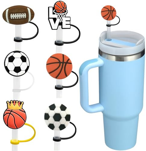 6pcs Straw Covers Cap for Stainly Cup Dust-Proof Silicone Straw Toppers Reusable Ball Sports Straws Cover Tips Accessories Suitable for 30oz & 40oz Straw Lid Covers, Stanley Cup 9-10MM (Balls-6-Pack)