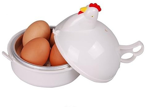 Eierkocher für Mikrowelle, Hühnerform, für 4 Eier, Weiß
