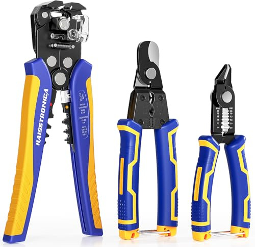 Haisstronica Abisolierzange Set 0,2-6,0mm²(AWG24-10), 3-teiliges, für Elektriker – Automatische Abisolierwerkzeug, mit Seitenschneider & Kabelschneider für Abisolieren, Schneiden, Crimpen