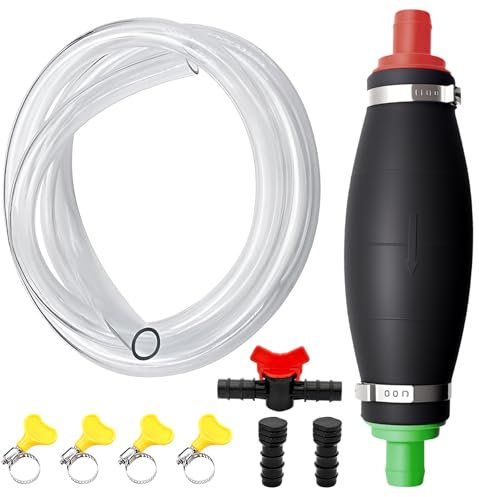 Pompa manuale per il trasferimento di liquidi, pompa XL con funzione sottovuoto, 2,5 m, tubo in PVC extra lungo, con tappo e regolatore di flusso per benzina, diesel, olio e acqua