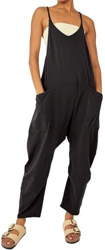 newhsy Women's Dungarees Wide Leg Playsuit with Pocket Baggy Maternity Jumpsuit Loose Fit Overalls Summer Trousers for Women (black, L)
