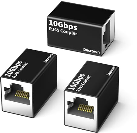 Dacrown RJ45 Ethernet Coupler 10Gbps, 3Pack Extender Adapter for Cat8 Cat7 Cat6 Cat5 Cat5e Ethernet Cable, 328ft Long Distance High Speed Connector, Female to Female Aluminum Alloy Black