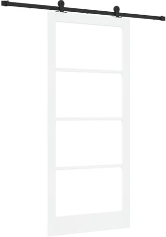 vidaXL Sliding door with hardware kit ORKDAL white solid wood and glass, interior door with glass ORKDAL white 93 x 211 x 4 cm