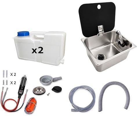 XENPER®️Kit Fregadero Camper Pequeño 32x26 con Tapa GARRAFAS A Elegir – Ideal para Kit Camper Furgoneta, Lavabo Caravana y Cocina Camper, Ideal para Muebles Camper