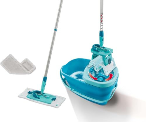 Leifheit Wischer Set CLEAN Twist M Ergo Micro Duo SUPERDUSTER M Staubbezug | Bodenwischer mit Schleudersystem, Teleskopstiel 110-140 cm, 2 waschbare Bezüge für feucht und trocken, 360° Gelenk, Hartböden
