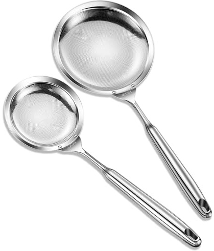 Ugotit Skimmers - Cucchiaio per cucina, colino a maglia fine in acciaio inox, separatore di grasso per cucinare (diametro 10,9 cm e 15,9 cm)