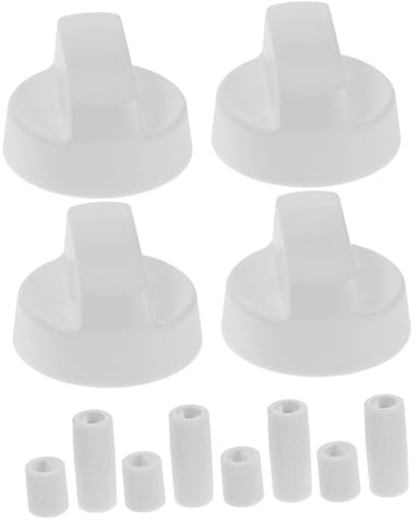 4 Stück-pack Universelle Bedienknöpfe mit 12 Adaptern für Ofen und Herd | Weiß, Kunststoff, Breite Anwendung, Vielseitige Adapter, Einfache Bedienung, für Heimküchen und Kochen