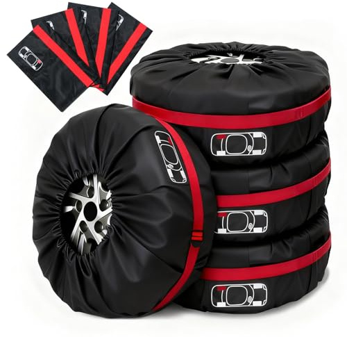 Kuvarix Set di 4 Borse per Pneumatici Auto, 13-18'' Pollici Impermeabili Antipolvere Copriruota, Copertura della Ruota di Scorta, Copri Ruota di Scorta con Manico