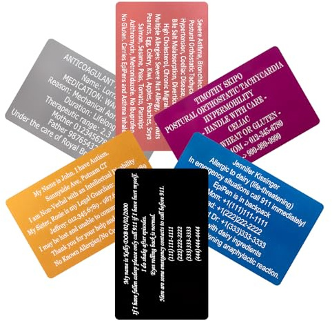 UNICGIFT Personalisierbarer medizinischer Notfallausweis, Aluminium-Reise-ICE-Brieftaschenkarte, personalisierbar mit Notfallkontakten, Gesundheitsbedingungen, Medikamentenliste, Allergien und