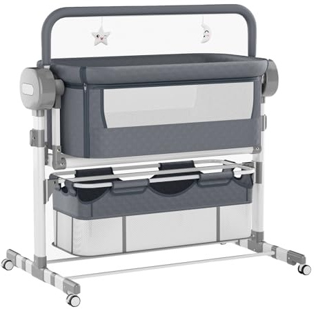 Veitoalioy Neben Mir Beistellbett Baby, Stubenwagen Baby mit Rollen, Babybett mit Mehreren Gängen und Geschwindigkeitsanpassungen, Das Schaukeln Kann Babybett (608 Grey)