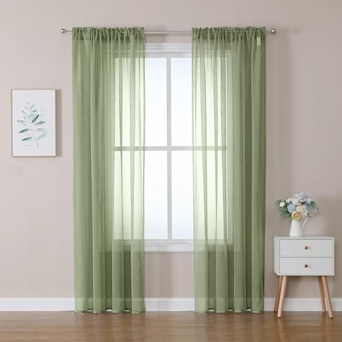 MIULEE Voile Tende Trasparenti con Passanti Tenda per Finestra per Soggiorno e Camera da Letto 2 Pannelli 140 x 260 CM Verde Salvia