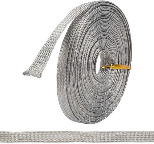 ORIGACH 10 m de cobre estañado trenzado de cable de 8 mm elástico plano trenzado de cobre trenzado cinta de tierra para cable de protección de tierra