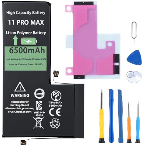 Akku für iPhone 11ProMax, 6500mAh Hochkapazitäts Lithium-Polymer Ersatzakku mit Reparaturwerkzeug Set