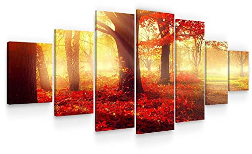 Startonight Grand Format Art Encadré Forêt Rouge, Impression De Photos Sur Toile XXL Imprimée Tableau Motif Moderne Déco d'Art 7 pieces Tendu Sur Chassis 100 x 240 cm