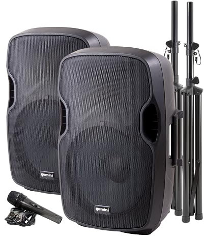 Gemini PA Series PA-SYS15 Complete Dual 15-inch Speaker PA Package with Included Speaker Stands and Microphone