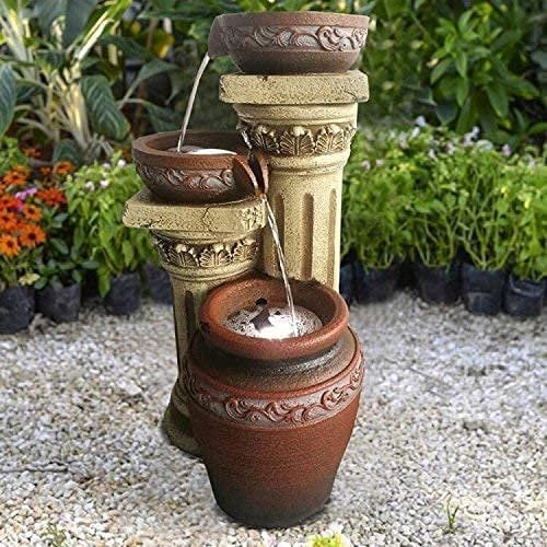Solarspringbrunnen Solarbrunnen Toskana Garten Brunnen Kaskade Komplettset für Garten und Terrasse Tag und Nacht ! NEU mit gratis Netzteil!