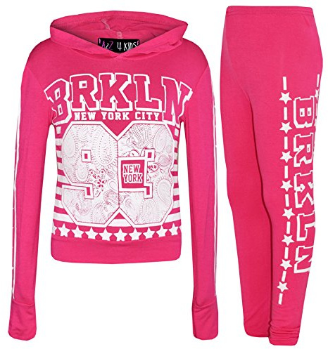 A2Z 4 Kids Girls Top Kids Designer's Brooklyn 93 Trendy Hooded Crop Top T Shirt Fashion Legging Lounge Wear Set Age 7-13 Years