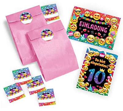 JuNa-Experten 12 Einladungskarten zum 10. Geburtstag für Mädchen incl. 12 Umschläge, 12 tüten/hellrosa, 12 Aufkleber/Einladung zehnte Geburtstag Kindergeburtstag