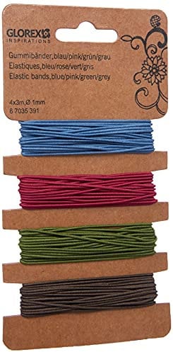 GLOREX 6 7035 391 Gummibänder, 4x3m Ø 1mm blau/pink/grün/grau, Mehrfarbig, One Size