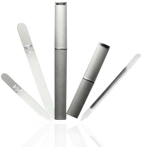 Glass Nail Files Cuticle Trimmer Set, Manicure Fingernail Files in Case - Precision Filing, Gentle on Natural Nails & Cuticles - Bona Fide Beauty Premium Czech Glass