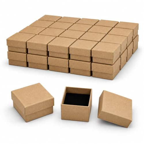 Emartbuy Set von 24 Braunes Quadrat Karton Schmuck Ring Schachtel, Geschenkbox für Jubiläen, Hochzeiten, Geburtstage Größe - 5 cm x 5 cm x 4 cm