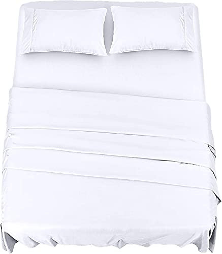 Utopia Bedding - Set Lenzuola Matrimoniali 4 Pezzi 180x200 cm - Set Lenzuola Letto, Spazzolata Poliestre di Microfibra - Lenzuolo con Angoli, Lenzuolo Piatto e 2 Federe 50x75, Bianco